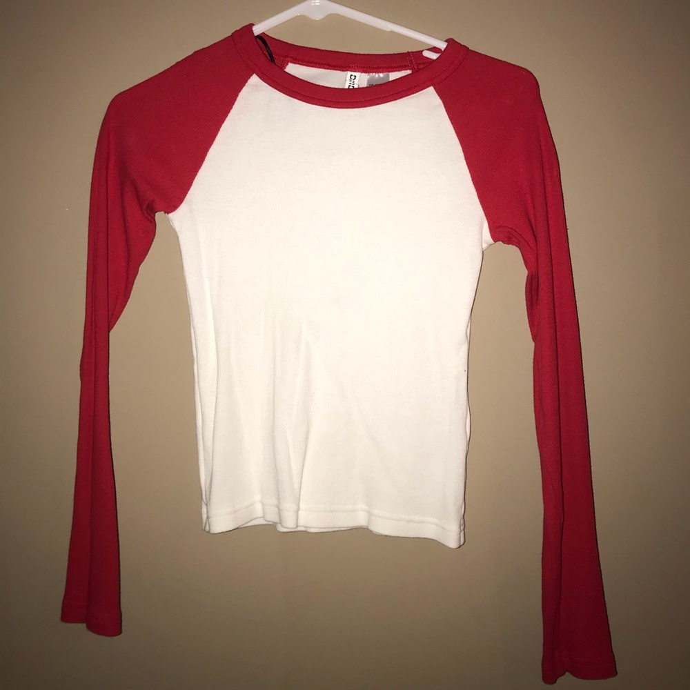 H&M women ribbed fitted red and white long sleeve